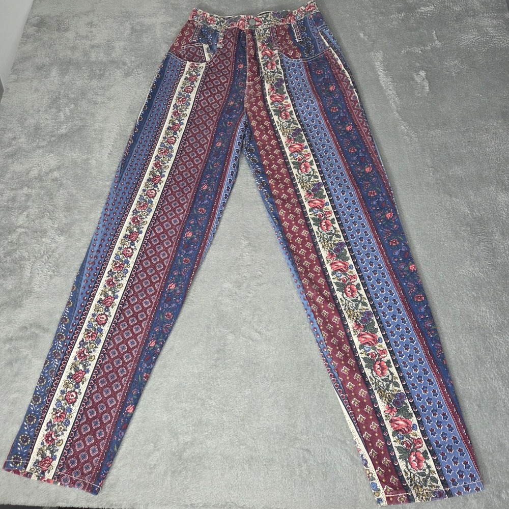Vintage Niki-Lee California Floral Patchwork High Rise Cotton Pants Size 7